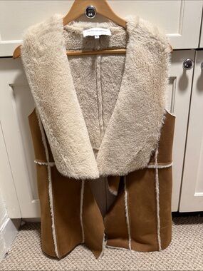 cupcakes & cashmere Tan Faux Suede Vest with Cream Shearling Collar